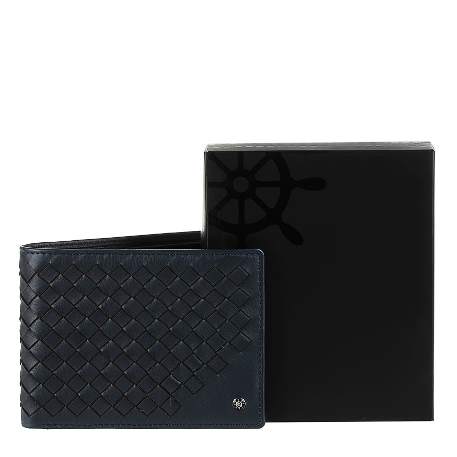 Tony Perotti Timone intrecciato 12013 navy navy woven leather wallet with black Timone gift box