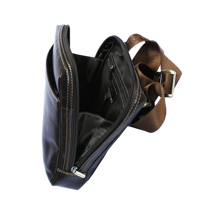 Open crossbody bag with branded lining and inner zip pocket — Tony Perotti Italico 6001 moro