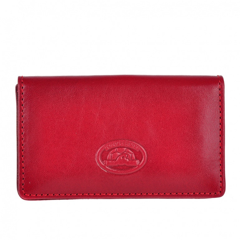 Tony Perotti red bull leather business card holder with turtle emblem — Italico 2678 rosso