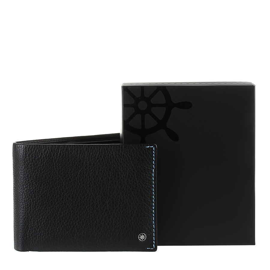 Tony Perotti Timone 11012 black leather wallet with black gift box printed with a ship's wheel