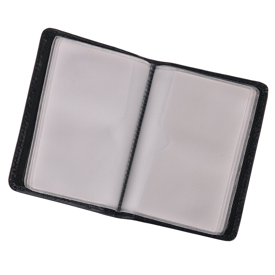 Open black leather business card holder — Tony Perotti Italico 1007 nero