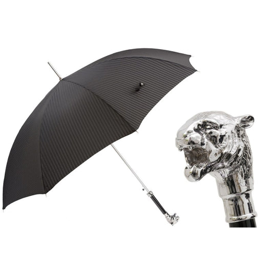 Umbrella cane men's black with Silver Tiger handle Pasotti 478 6277-1 W35
