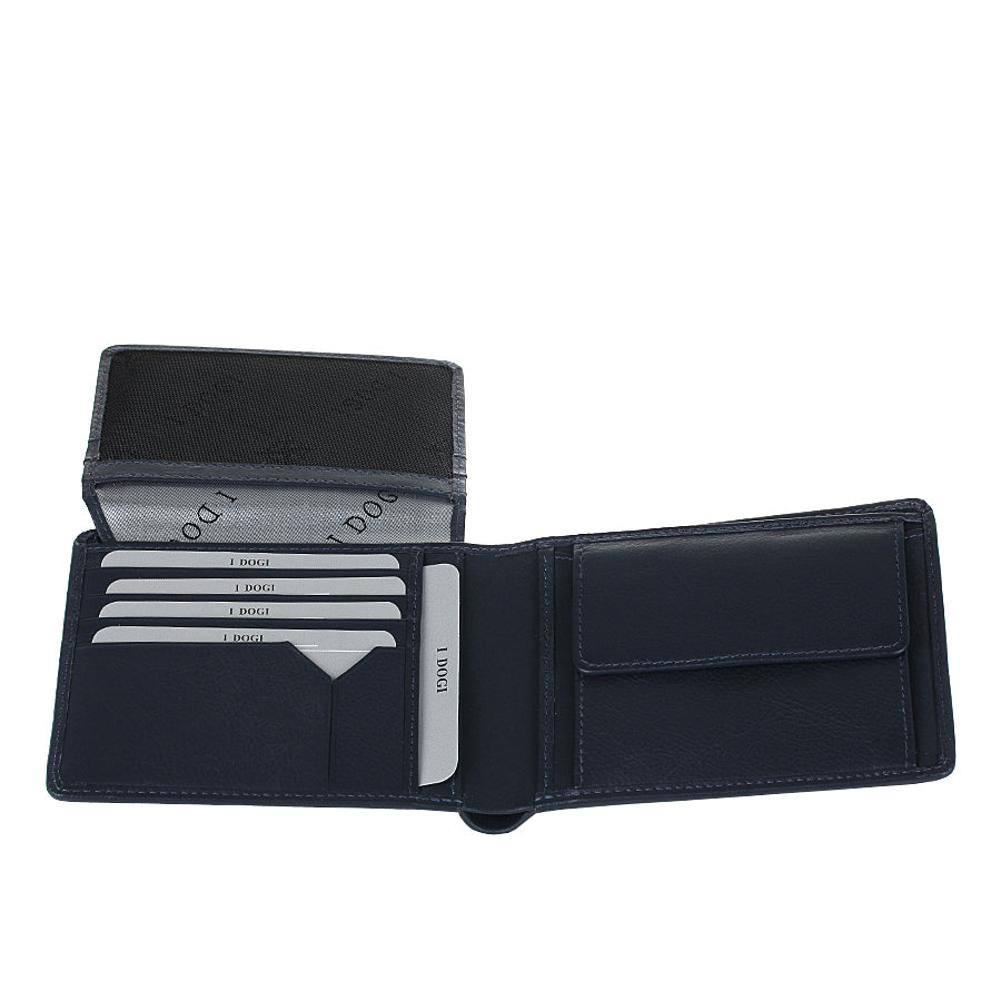 Tony Perotti Cortina 5051 navy with the inner panel raised, showing the branded lining and the further card slots behind it