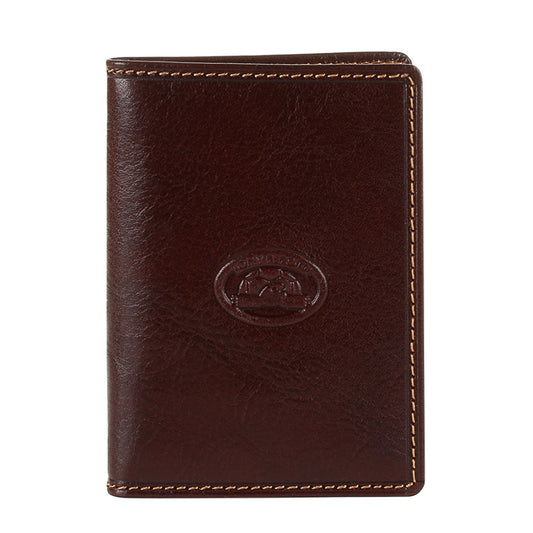 Tony Perotti dark brown bull leather business card holder with turtle emblem — Italico 1007 moro