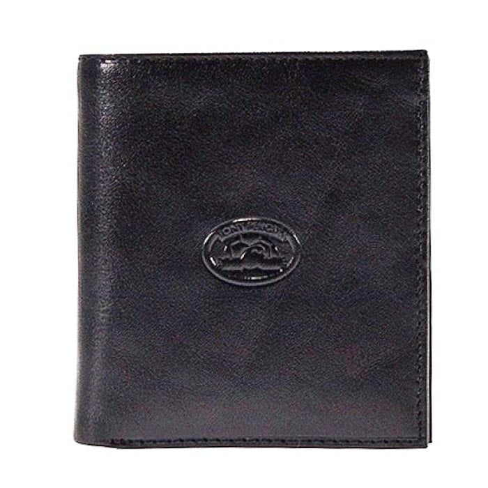 Tony Perotti black bull leather compact bifold wallet with turtle emblem — Italico 1619 nero