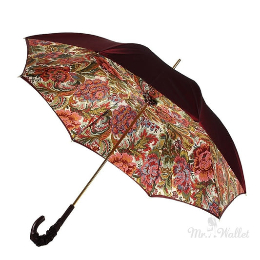 Umbrella cane women's burgundy with leather handle Pasotti 189-58112/19