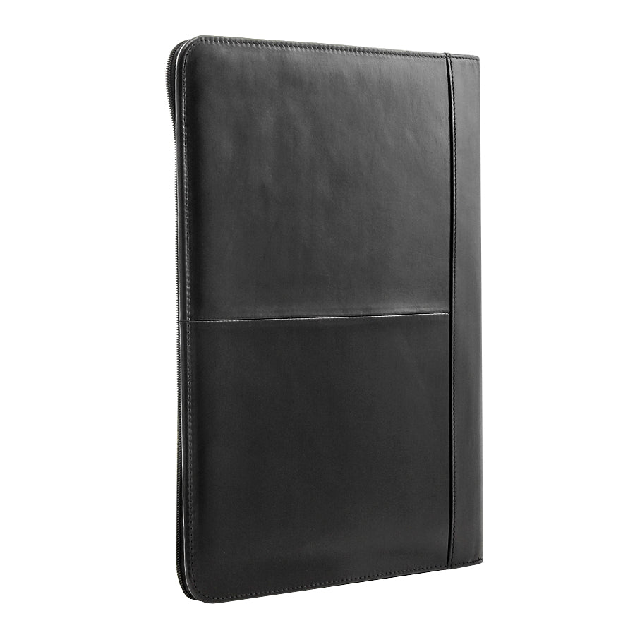 Black Italico 1278L padfolio standing upright — plain back panel with the zip running down the side