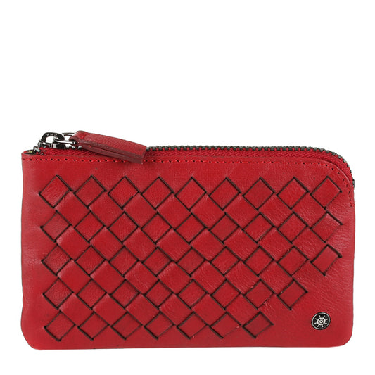 Tony Perotti Timone intrecciato 12002 rosso red woven leather key case, front with ship's wheel plate