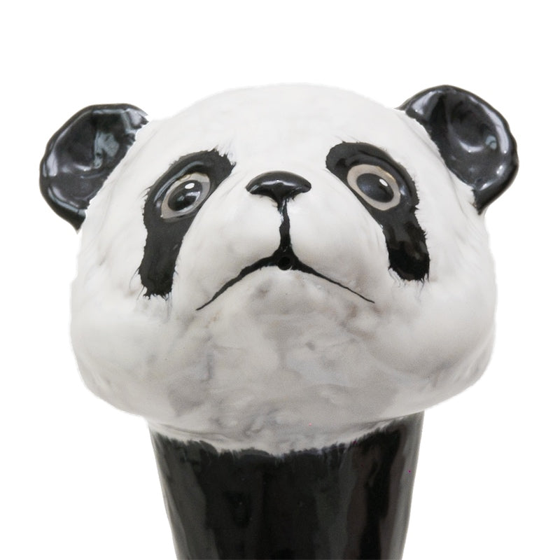 Panda head from the front with silver-grey eyes and a black nose, handcrafted in Italy