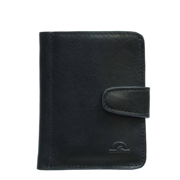 Tony Perotti Nevada 3796+RFID nero black leather card holder — front with embossed emblem and strap tab