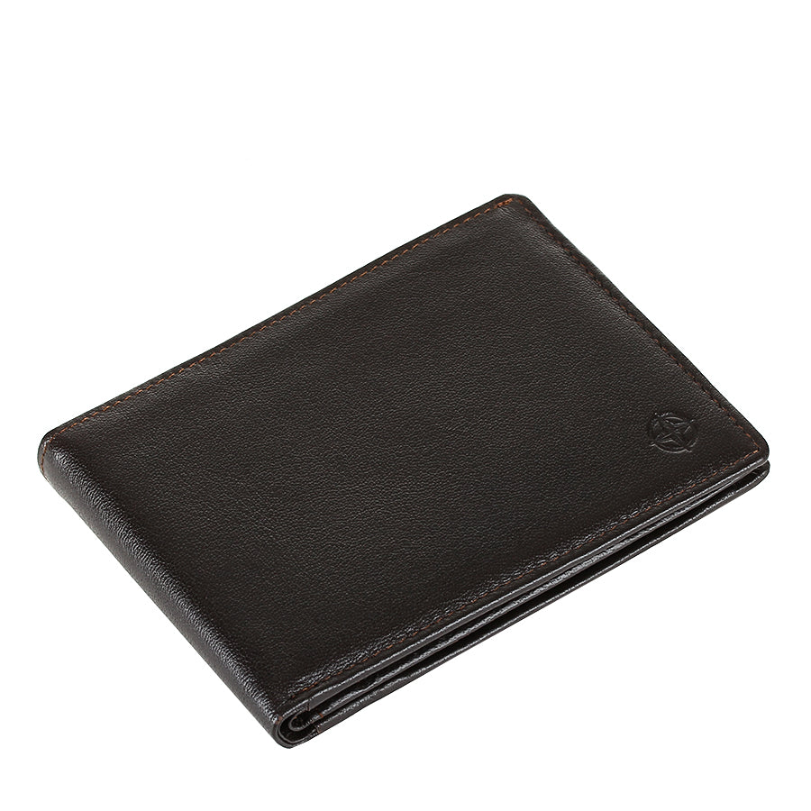 Dark brown leather bifold wallet coin pocket detail — Tony Perotti Cortina 5085