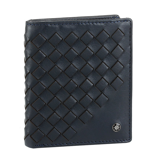 Tony Perotti Timone intrecciato 12071 navy navy woven leather compact wallet, three-quarter view