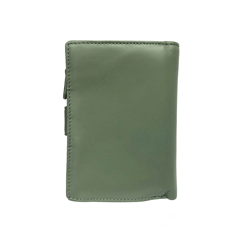 Back of the sage green New Rainbow 1654 calf leather wallet