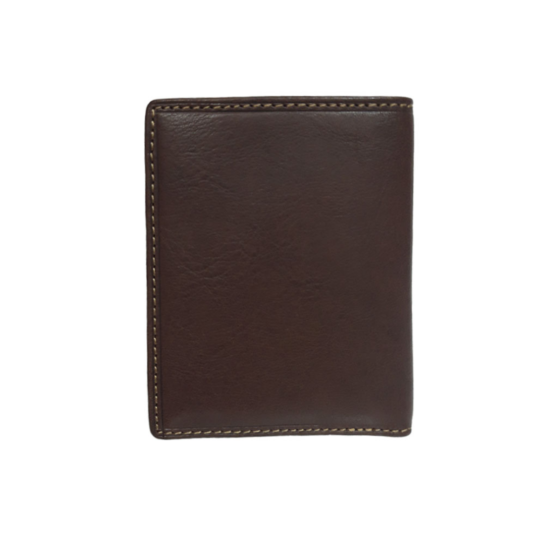 Tony Perotti Nevada 3813+RFID moro — the plain back face of the brown leather card holder with tan contrast stitching