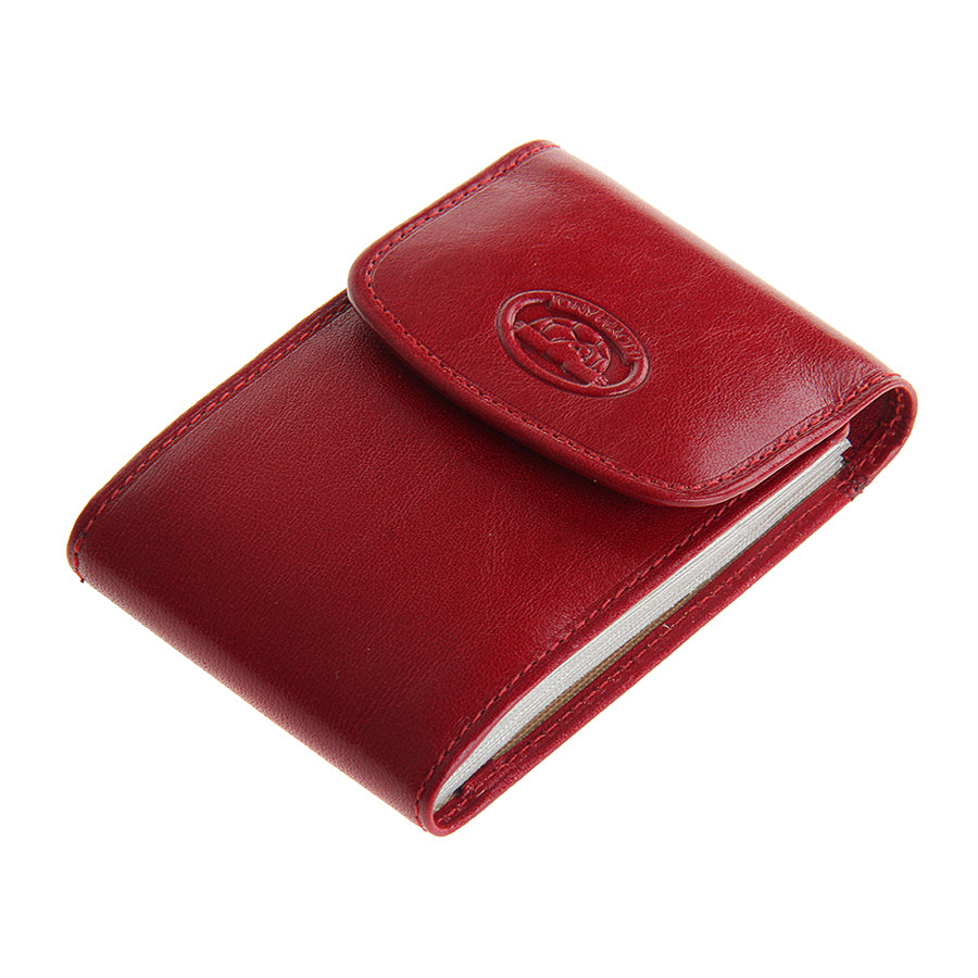 Tony Perotti Italico 1703 rosso — three-quarter view with the flap slightly open, showing the files inside