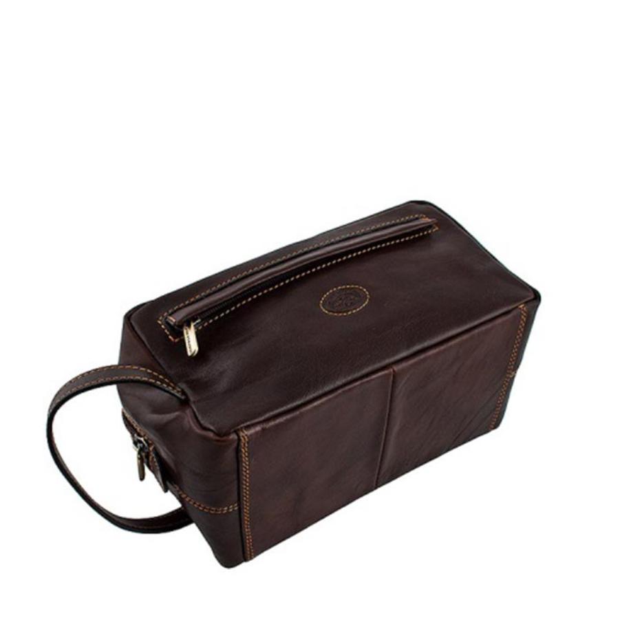 Brown leather toiletry bag with a zipper — Tony Perotti Italico 8146