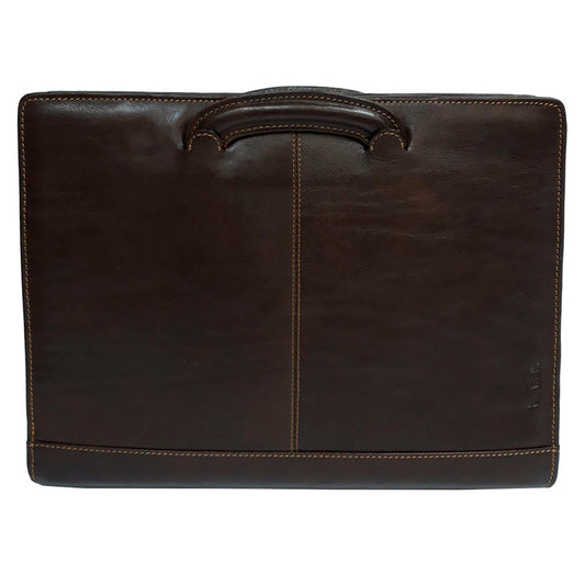 Back of the dark brown Italico 8232 folder — handles tucked flush and embossed Tony Perotti signature