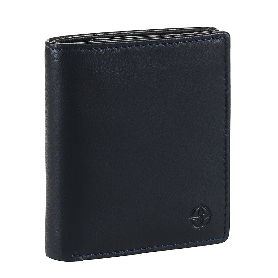 Slim navy leather bifold wallet with Polar Star emblem — Tony Perotti Cortina 5089