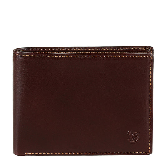 Tony Perotti Viasorte 537 moro dark brown leather bifold wallet, front with debossed VS monogram