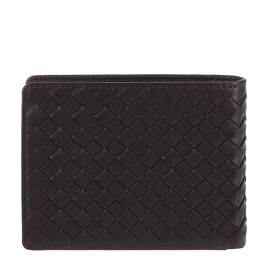 Tony Perotti Timone intrecciato 12013 moro dark brown woven leather bifold wallet, back view