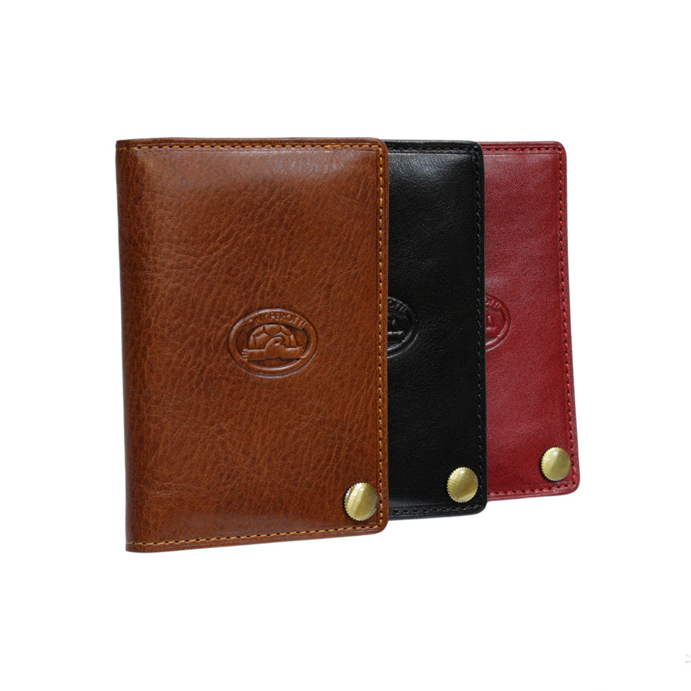 Italico 2028 business card holders in cognac, black and red — Tony Perotti