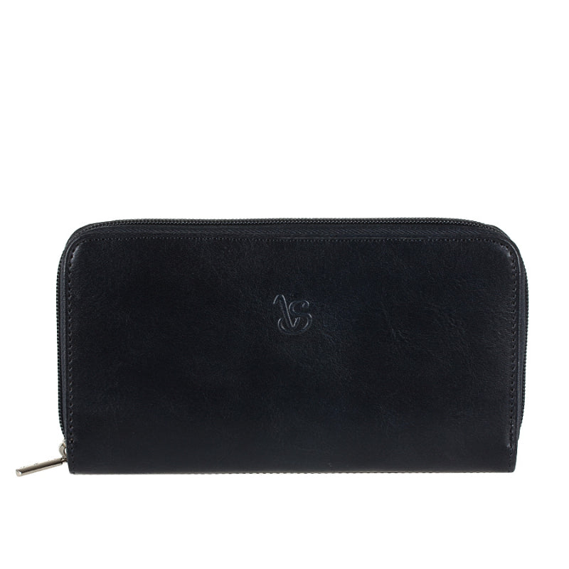 Tony Perotti Via Sorte 2250 navy cowhide leather zip-around wallet with embossed VS monogram