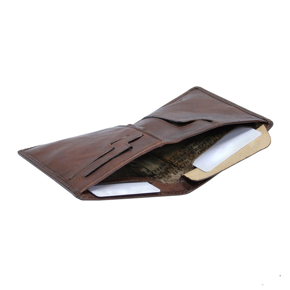 Tony Perotti Varsavia 3480 caffe wallet, angled view into the bill compartment with printed lining