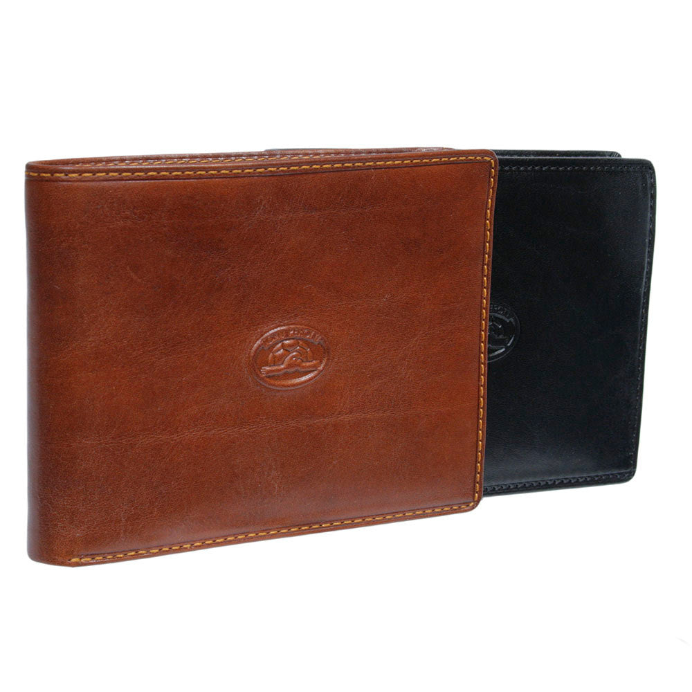 Cognac leather bifold wallet back view — Tony Perotti Italico 314