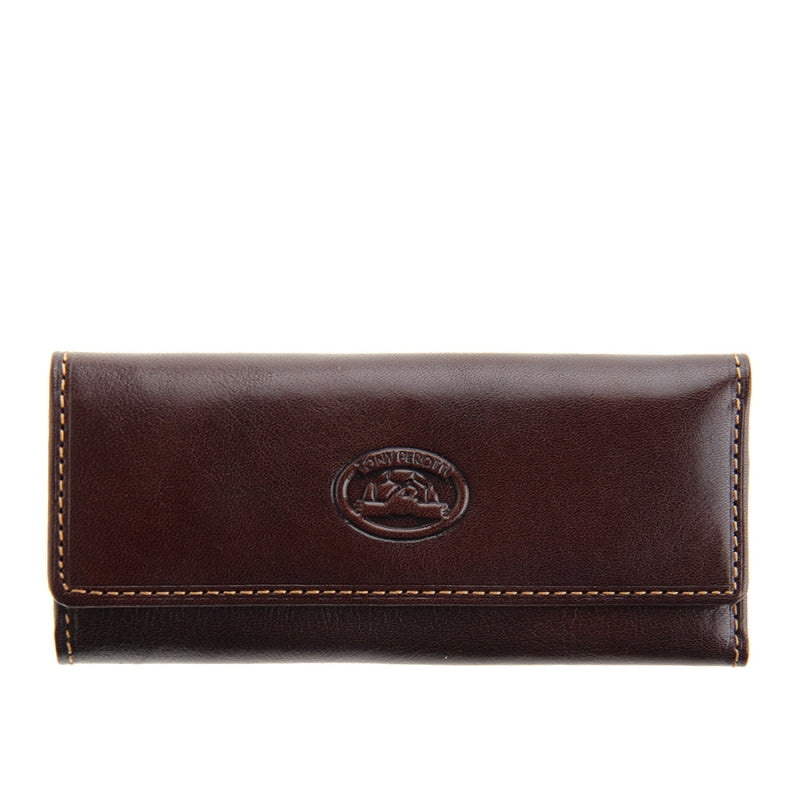 Tony Perotti dark brown bull leather key case with contrast stitching — Italico 344 moro