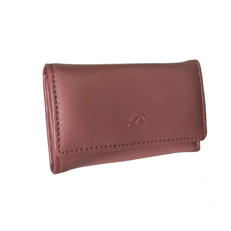 Tony Perotti New Rainbow 1117 rosa antico — powder pink leather key case closed, the turtle emblem embossed on the flap