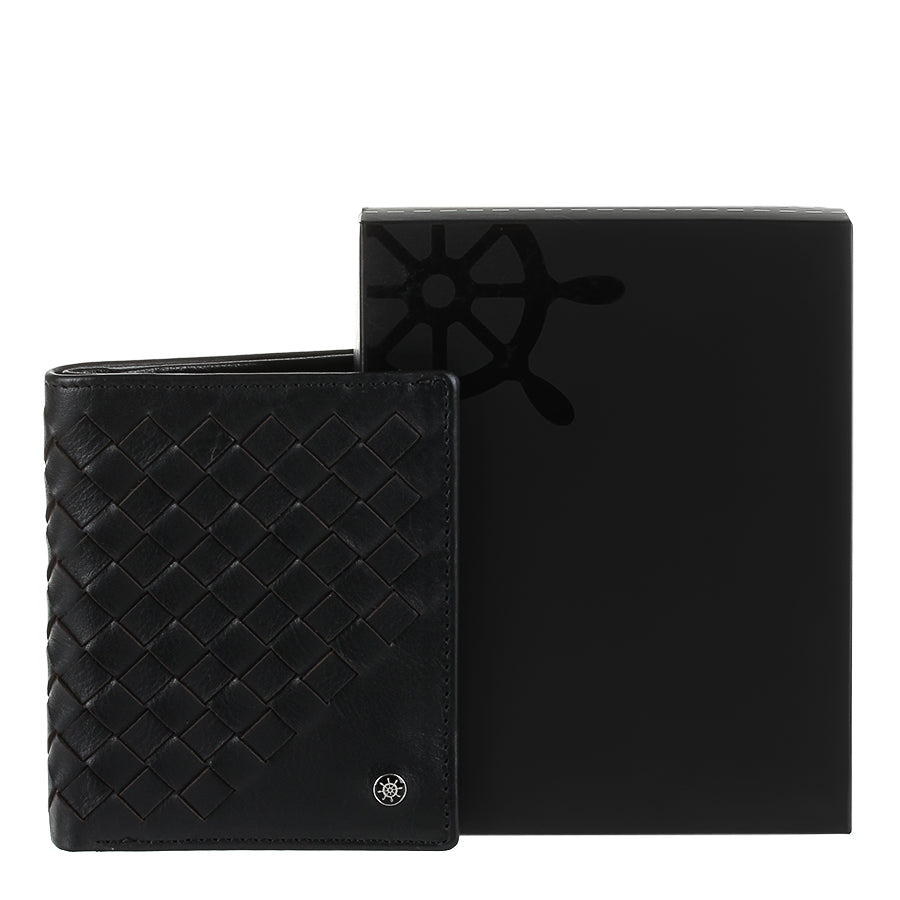 Tony Perotti Timone intrecciato 12071 nero black woven leather wallet with black Timone gift box
