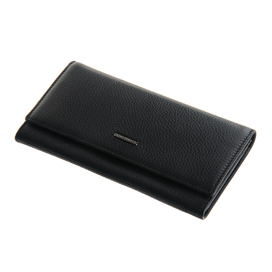 Tony Perotti New Contatto 3435 wallet at an angle with dark-silver logo plate