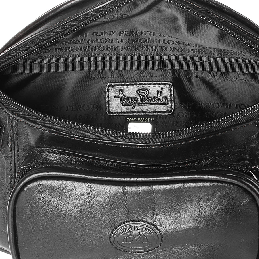Inside the black Italico 8018 — branded Tony Perotti lining, leather logo patch and security hologram tag