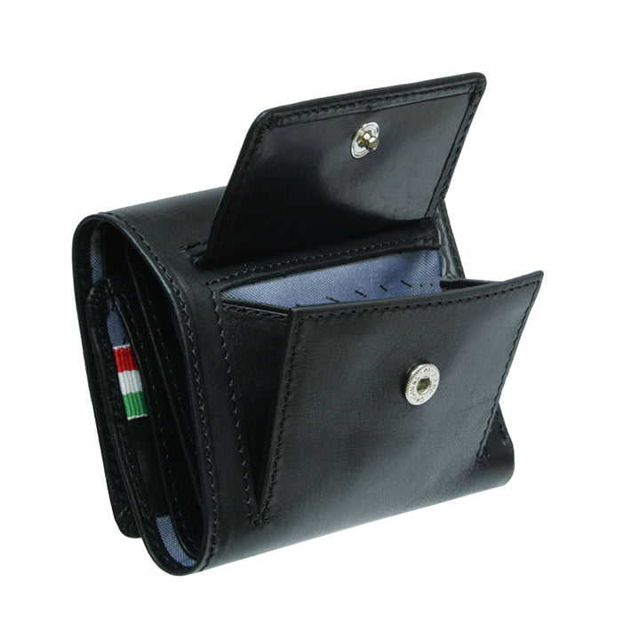 Tony Perotti Nevada 3811+RFID nero black wallet at an angle with the back coin pocket open