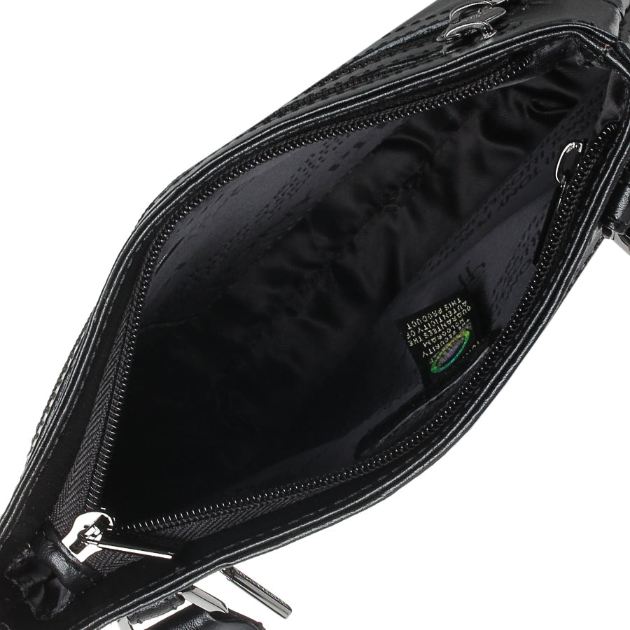 Inside the black Italico 6048 bag — branded Tony Perotti lining, hologram tag of authenticity and inner zip pocket