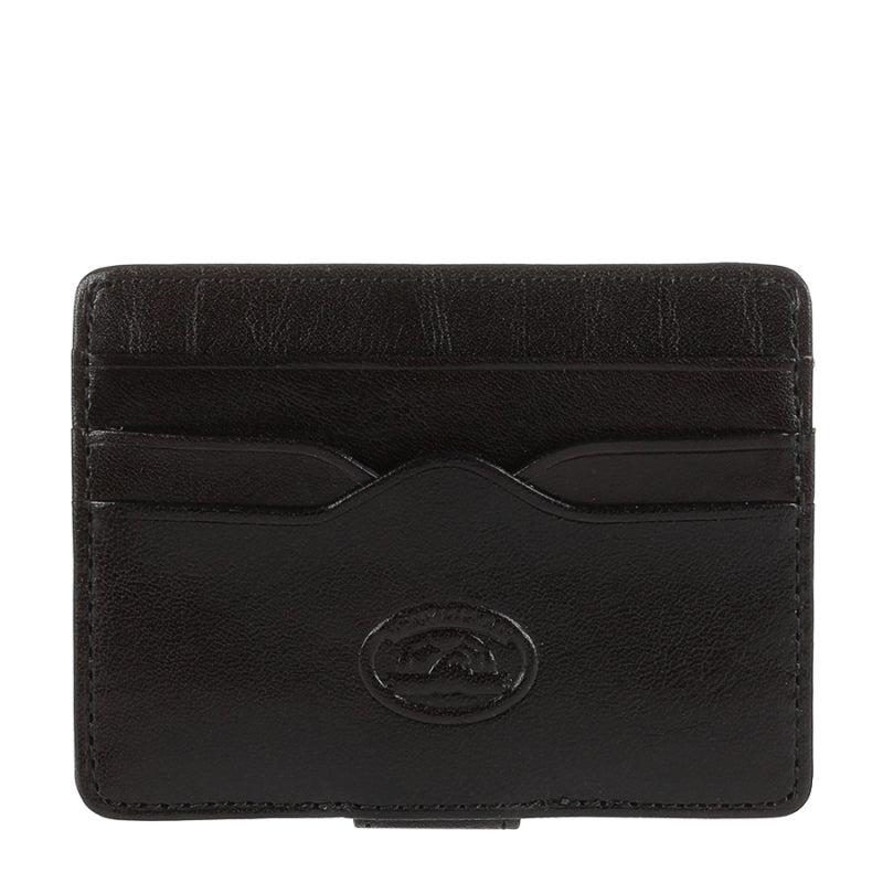 Tony Perotti black bull leather card holder with money clip and embossed logo — Italico 2553 nero