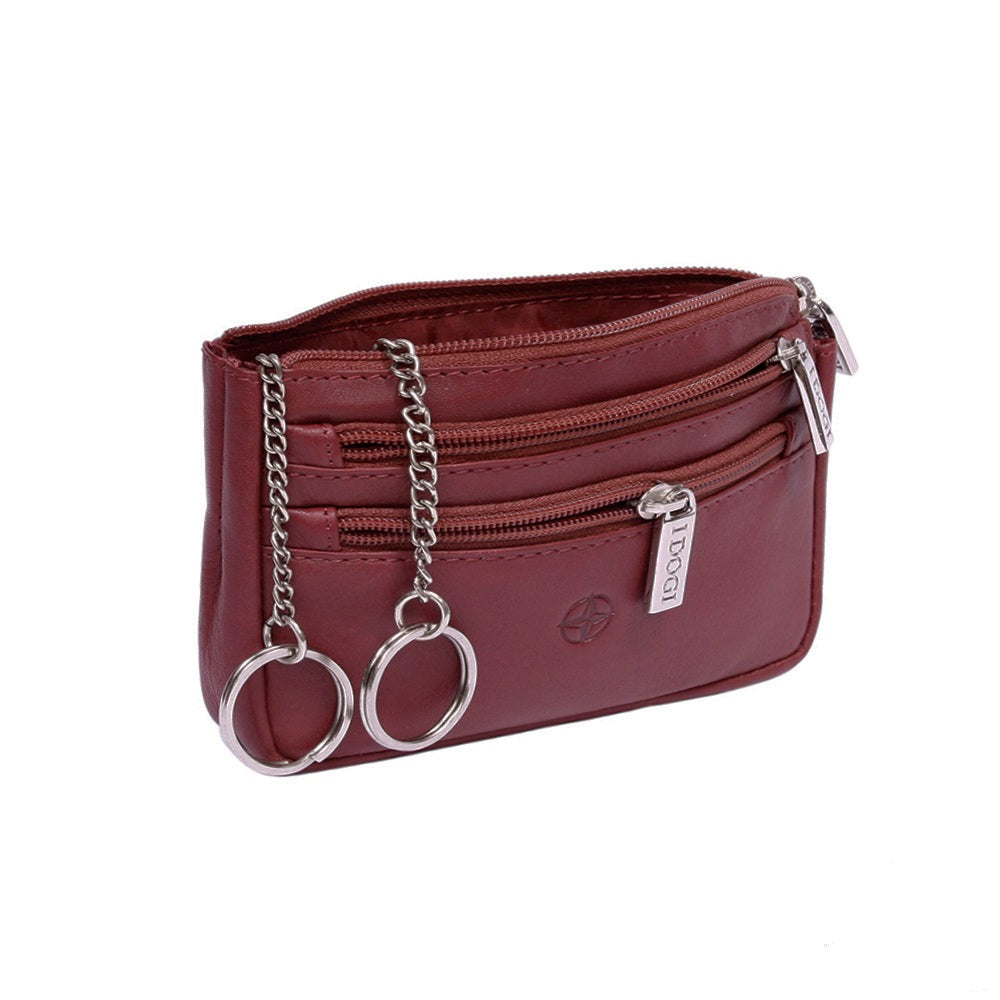 Red leather key pouch with the key rings pulled out on their chains — Tony Perotti Cortina 5016 rosso