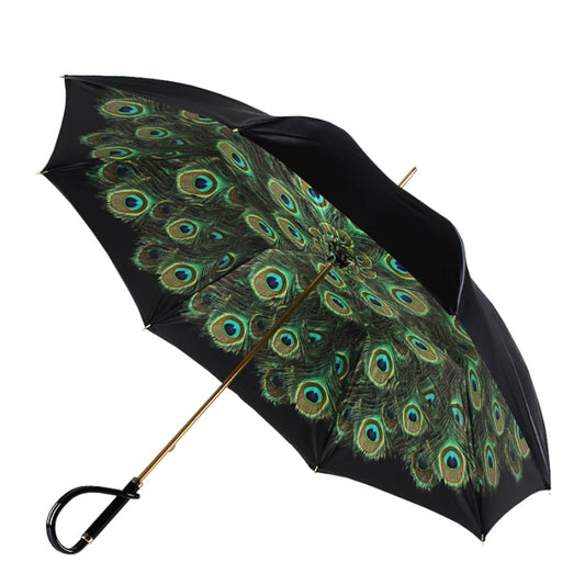 Umbrella cane women's black with peacock print Pasotti 189-108/1