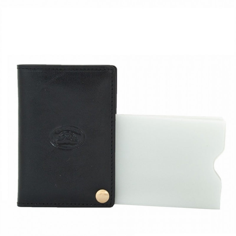 Tony Perotti black bull leather business card holder with turtle emblem — Italico 2028 nero