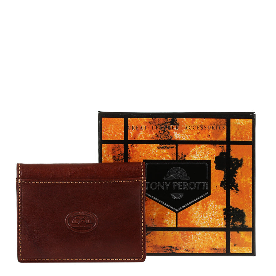 Cognac leather card holder with Tony Perotti branded gift box — Italico 1034 cognac