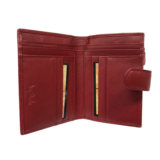 Red New Rainbow 1654 wallet open showing 8 card slots and document pockets