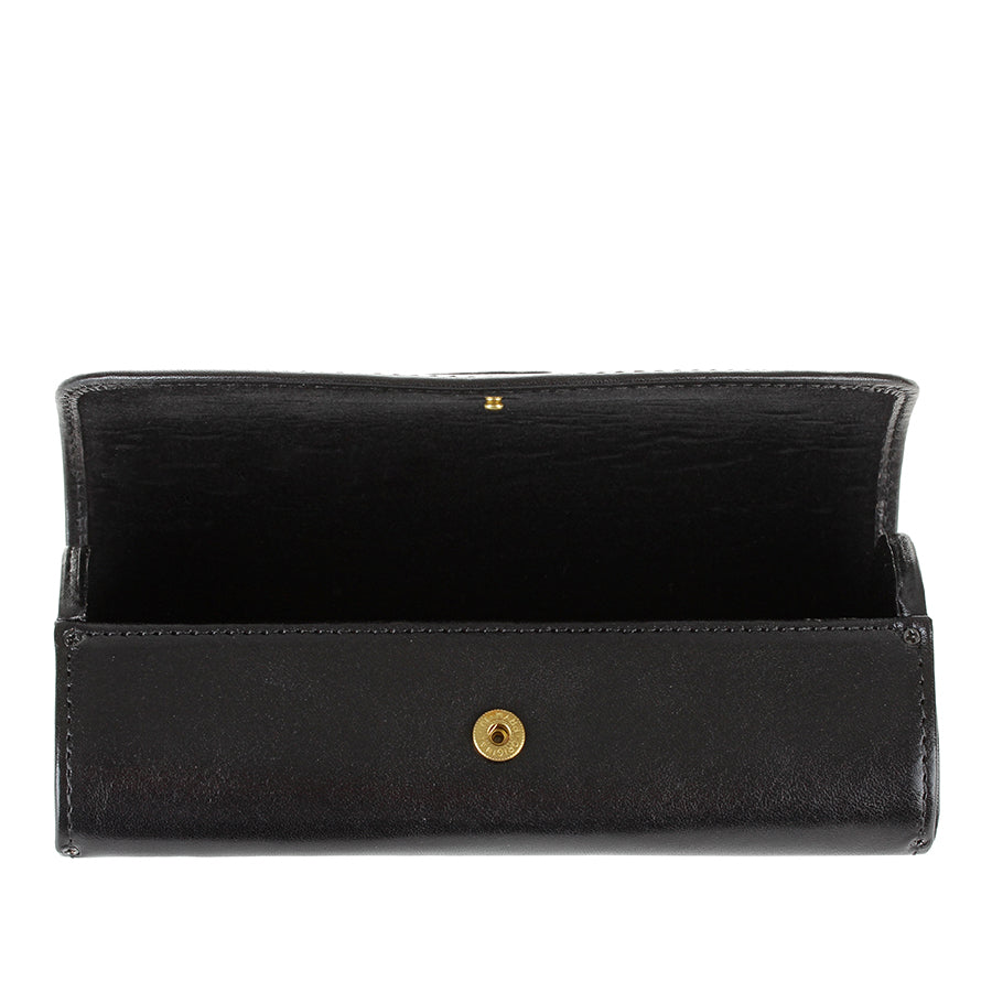 Tony Perotti Italico 1290 nero glasses case opened — one compartment with a black velvet-touch lining