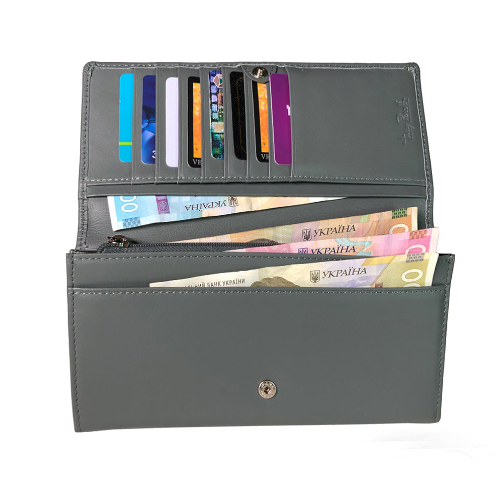 Gray New Rainbow 3435 wallet open with card slots and document pockets