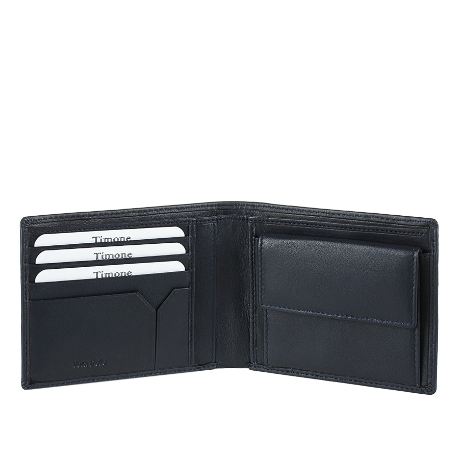 Open Tony Perotti Timone intrecciato 12013 navy wallet with card slots, Vera Pelle deboss and snap coin pocket