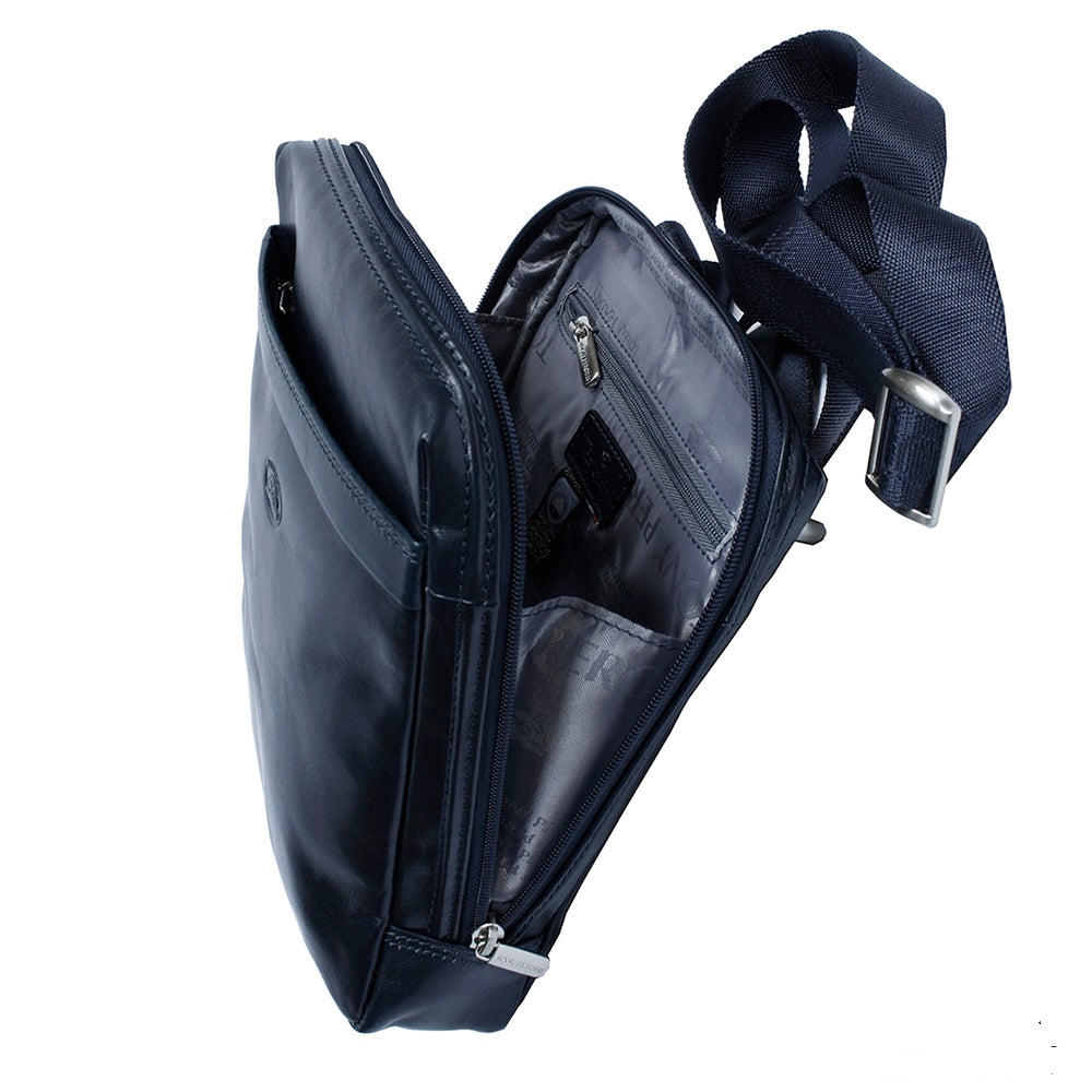 Open navy crossbody bag with inner zip pocket and front pocket — Italico 6001 navy