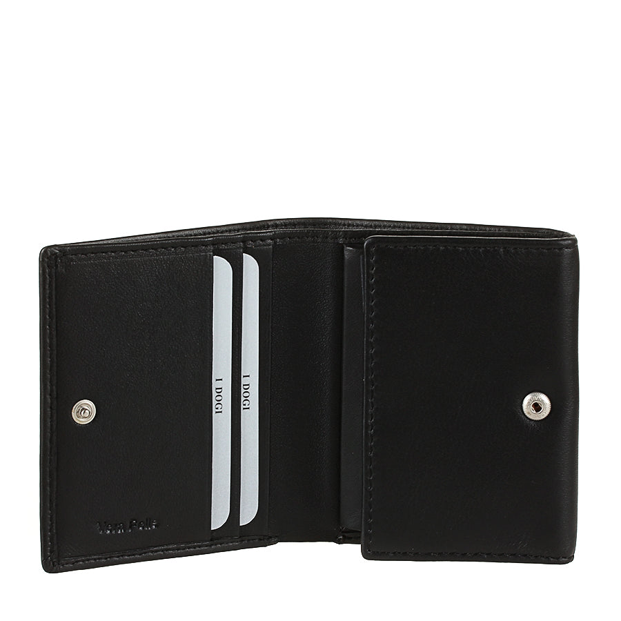 Black leather bifold wallet snap coin pocket — Tony Perotti Cortina 5089