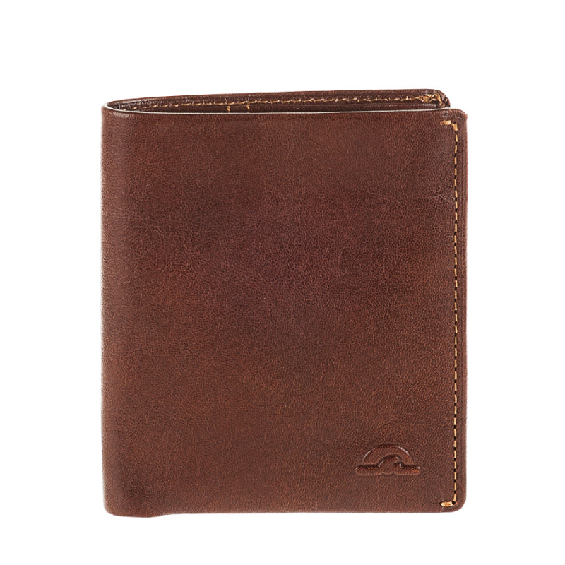 Dark brown leather compact wallet Tony Perotti Nevada 3504 moro, front with embossed turtle emblem