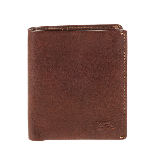 Dark brown leather compact wallet Tony Perotti Nevada 3504 moro, front with embossed turtle emblem