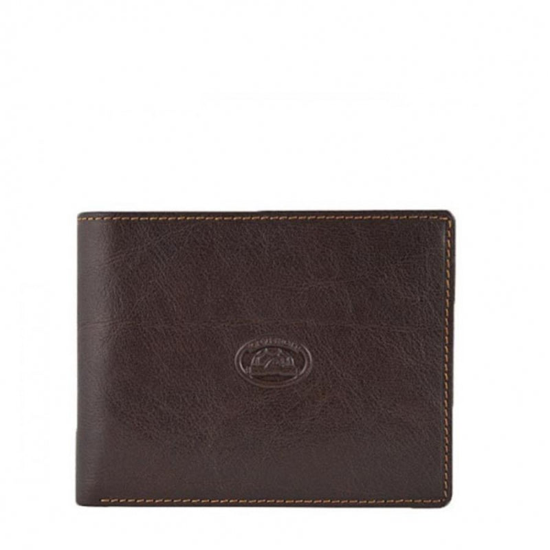Tony Perotti dark brown bull leather bifold wallet with turtle emblem — Italico 396 moro