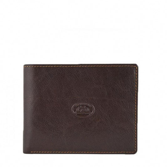 Tony Perotti dark brown bull leather bifold wallet with turtle emblem — Italico 396 moro